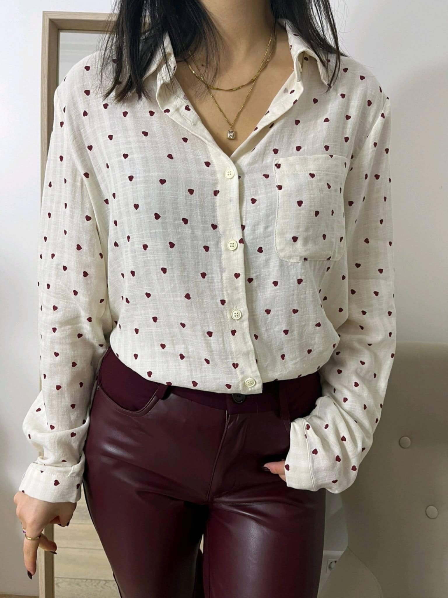 Chemise Cœur bordeaux