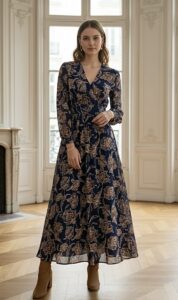 Robe longue "Agate" bleu marine