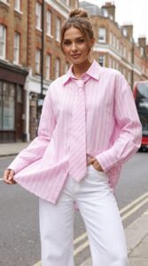 Chemise cravate rose