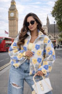 Polaire "Flower Power" Bleu ciel