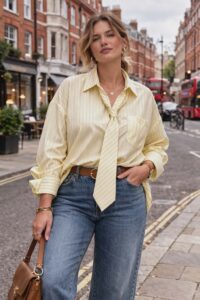 Chemise cravate jaune rayé