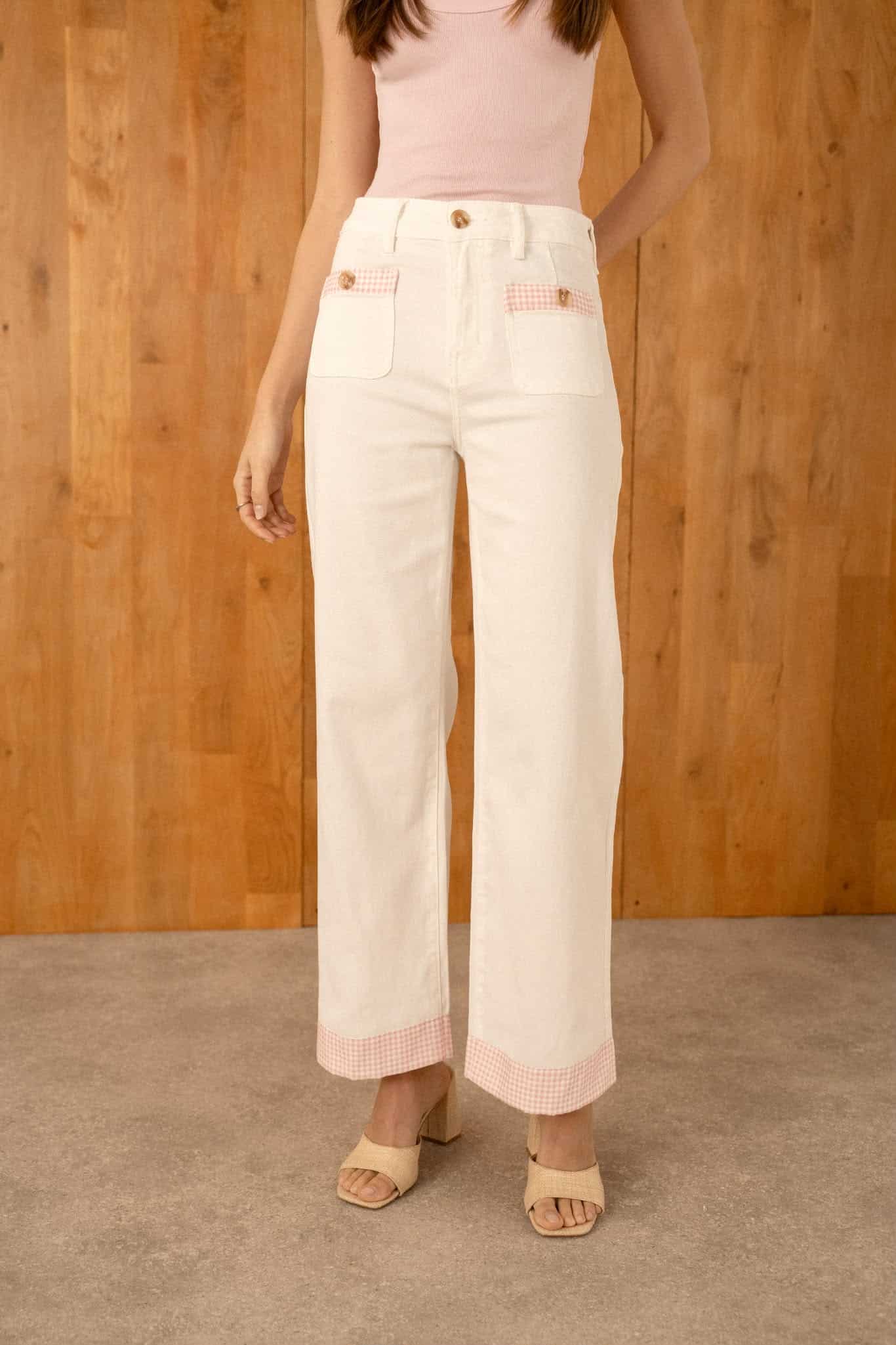 Pantalon "Vichy" Rose/Blanc