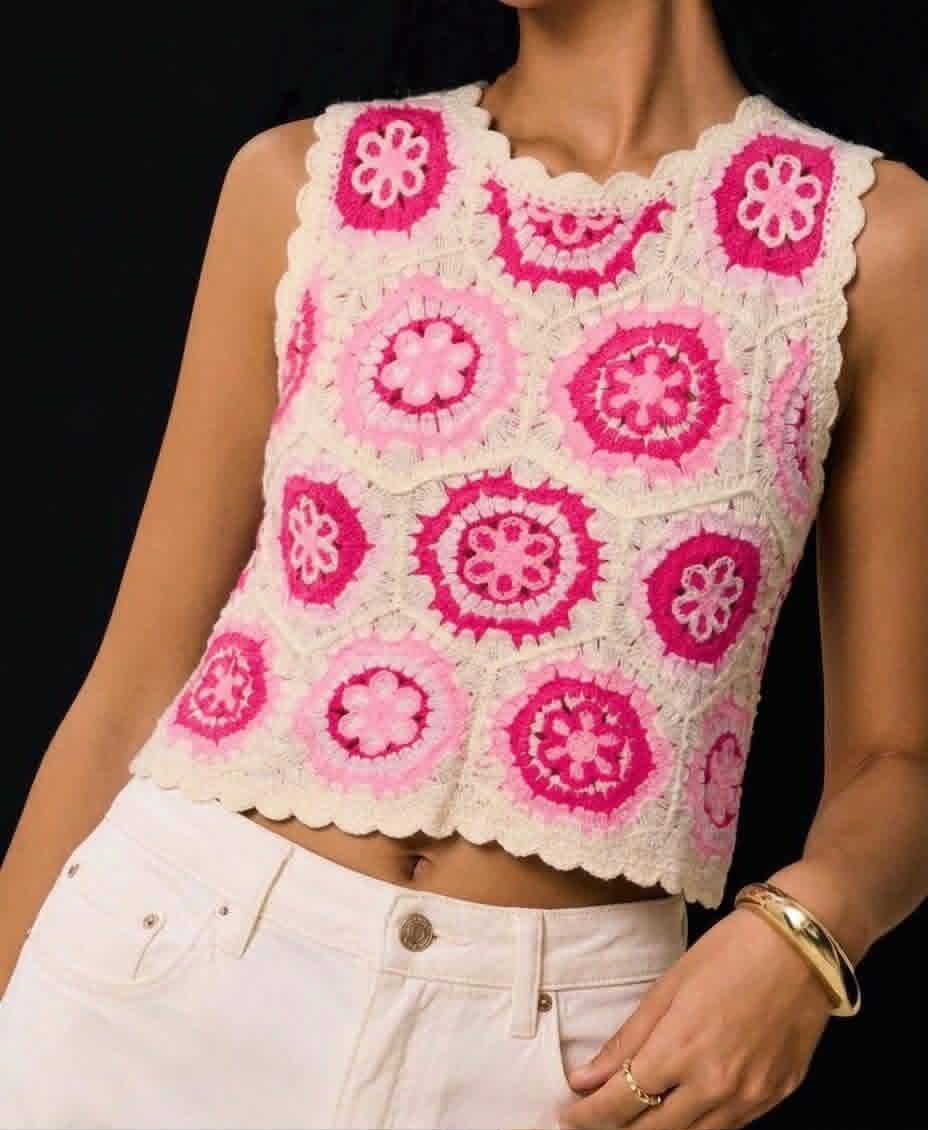 Haut crochet "Claire" Rose