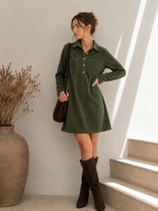 Robe velours Kaki