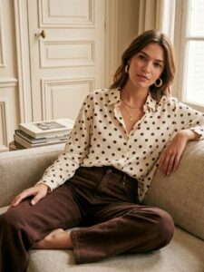 Chemise à pois Beige/Choco